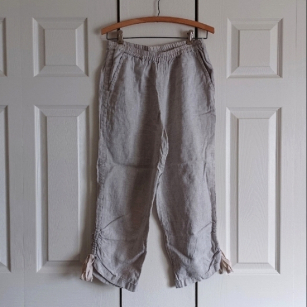 Chico's Linen Flat Front Women's Size 2 Pants Light Gray, Natural Woven, Neutral